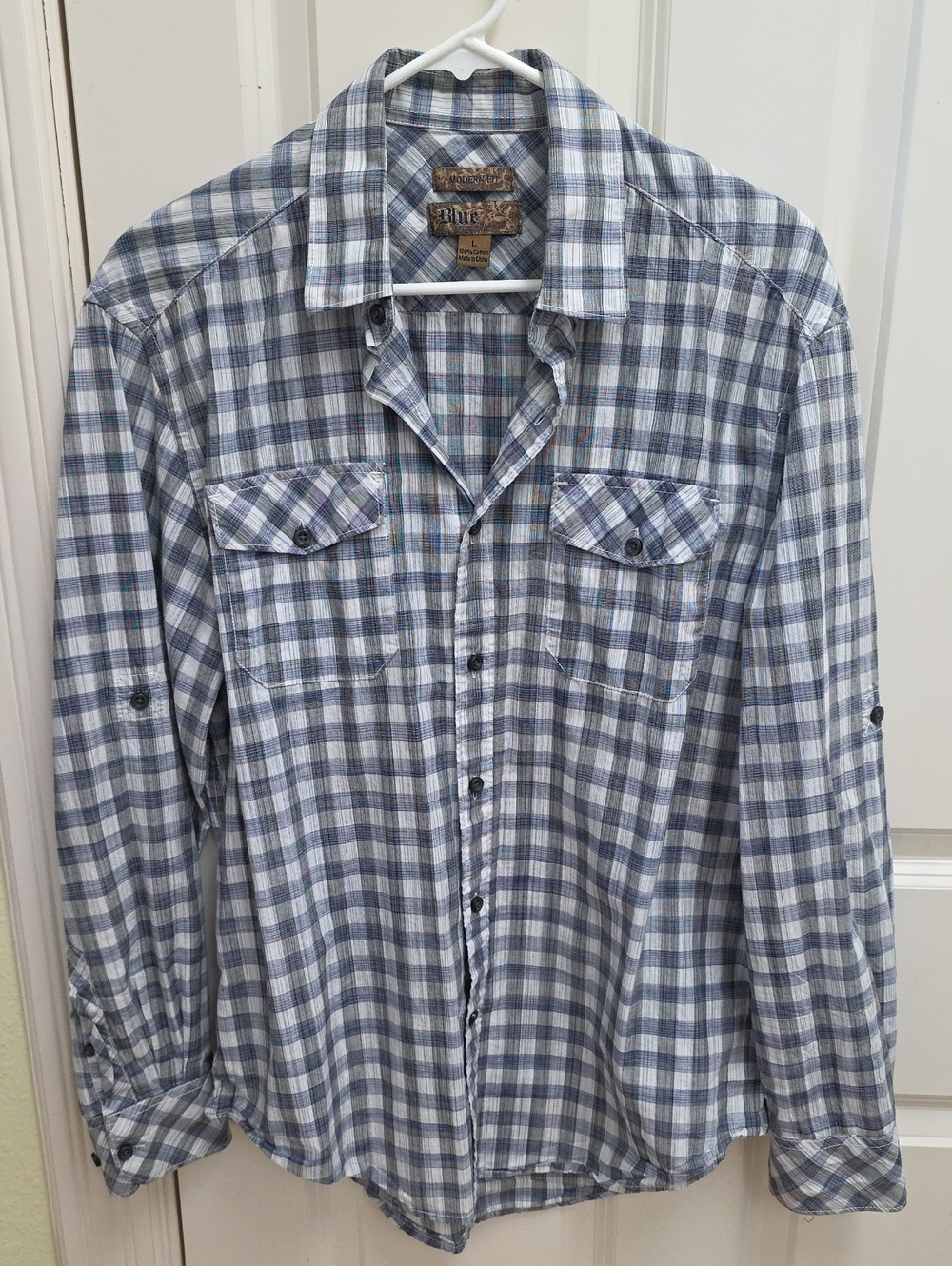 Pronto Uomo Blue and Gray Plaid Button-Down Shirt